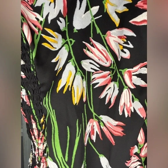 LIKELY Brand Charleigh Black Floral Smocked Mini Dress Size 8 Boho Cottagecore - Picture 3 of 8